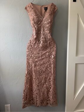 Adrianna Papell Rose Gold Embroidered Lace Midi Dress